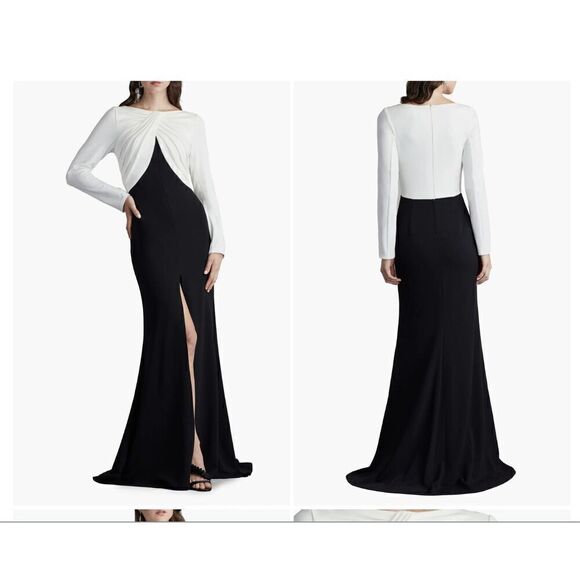 New $418 Tadashi Shoji Copley Drape Twist Knot Gown in Black  XS - Picture 1 of 7